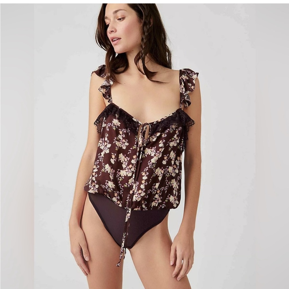 NWT! Free People Floral Intimate Bodysuit - Brown and Cream